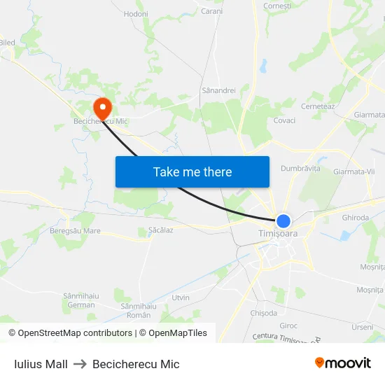 Iulius Mall to Becicherecu Mic map