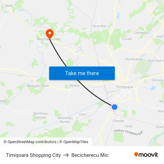 Timișoara Shopping City to Becicherecu Mic map