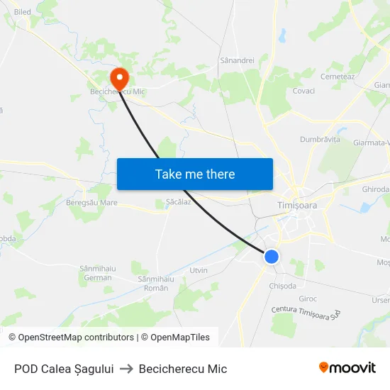 POD Calea Șagului to Becicherecu Mic map