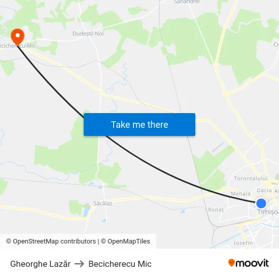 Gheorghe Lazăr to Becicherecu Mic map