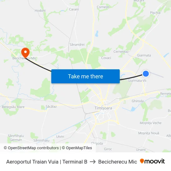 Aeroportul Traian Vuia | Terminal B to Becicherecu Mic map