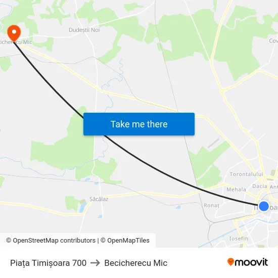 Piața Timișoara 700 to Becicherecu Mic map