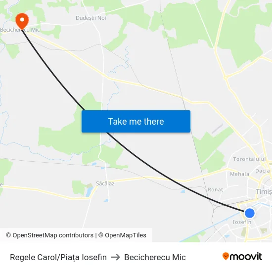 Regele Carol to Becicherecu Mic map