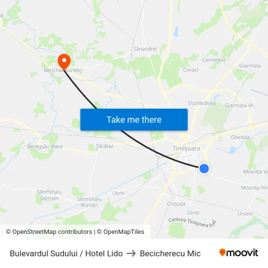 Bulevardul Sudului / Hotel Lido to Becicherecu Mic map