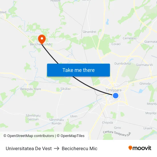 Universitatea De Vest to Becicherecu Mic map