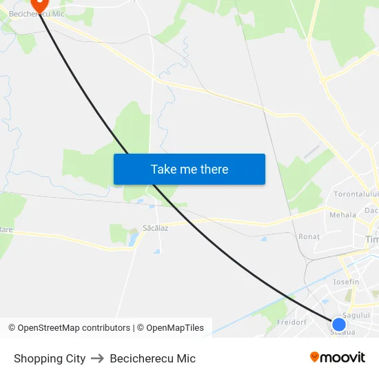 Shopping City to Becicherecu Mic map