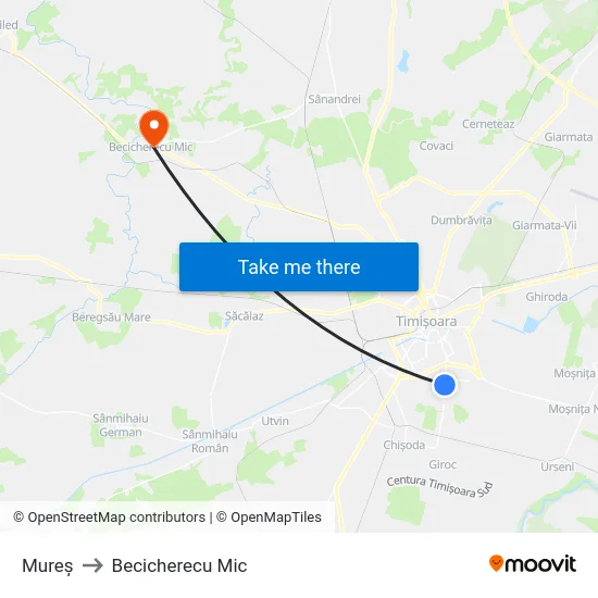 Mureș to Becicherecu Mic map