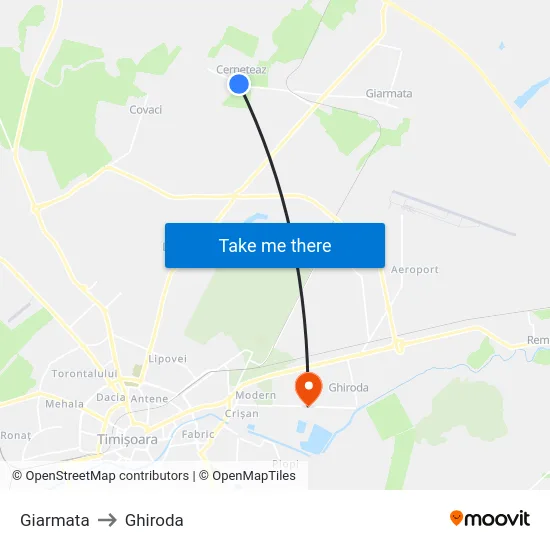 Giarmata to Ghiroda map