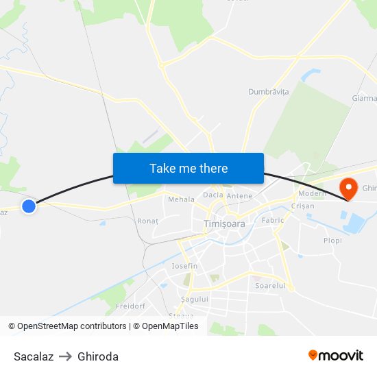 Sacalaz to Ghiroda map