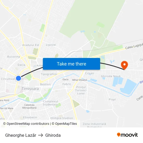 Gheorghe Lazăr to Ghiroda map