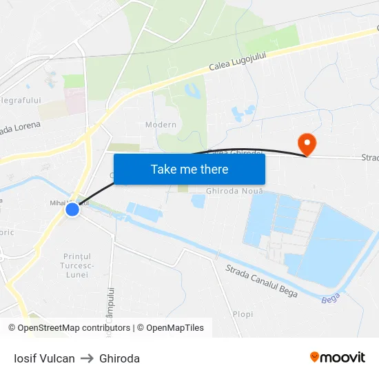 Iosif Vulcan to Ghiroda map