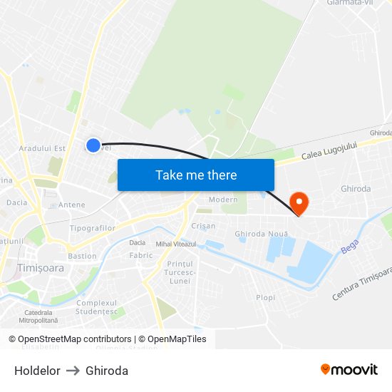 Holdelor to Ghiroda map