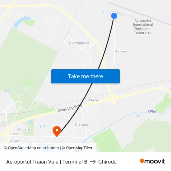 Aeroportul Traian Vuia | Terminal B to Ghiroda map