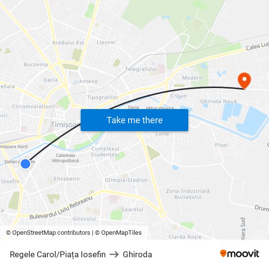 Regele Carol/Piața Iosefin to Ghiroda map