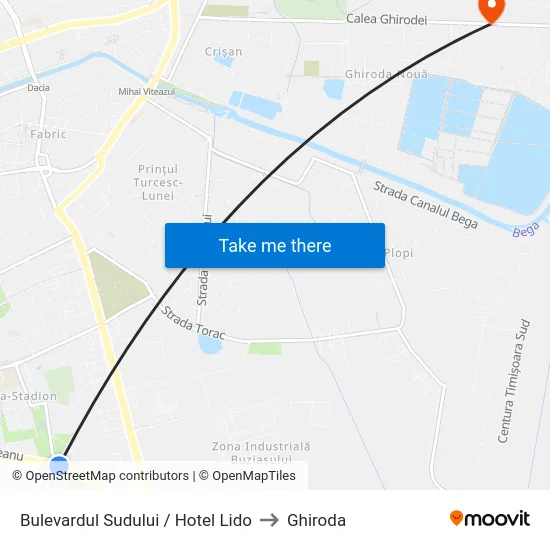 Bulevardul Sudului / Hotel Lido to Ghiroda map
