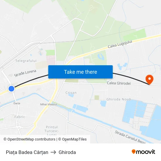 Piața Badea Cârțan to Ghiroda map