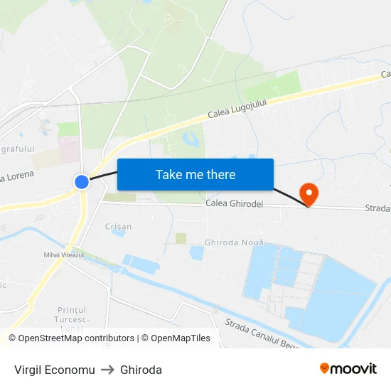 Virgil Economu to Ghiroda map