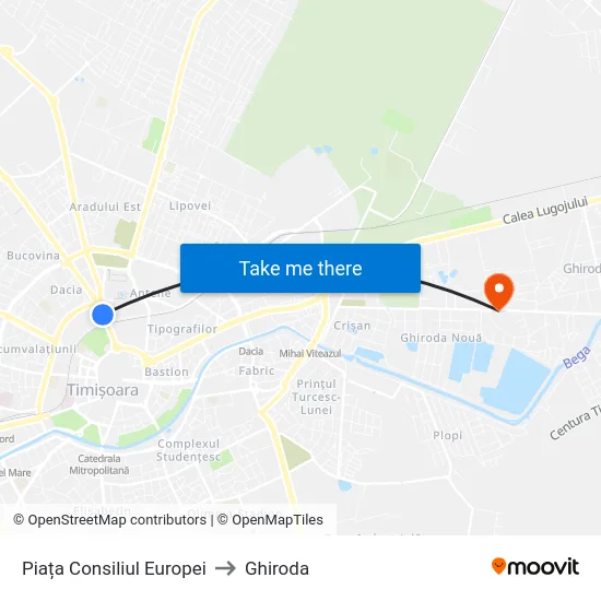 Piața Consiliul Europei to Ghiroda map