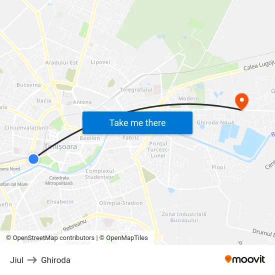 Jiul to Ghiroda map