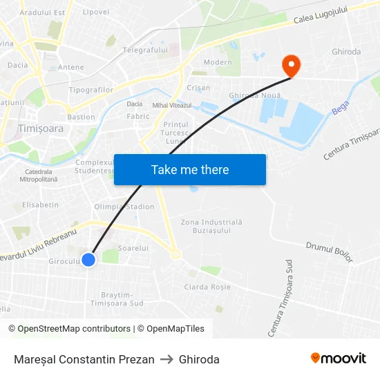 Mareșal Constantin Prezan to Ghiroda map