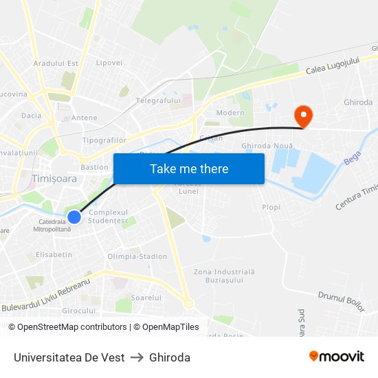 Universitatea De Vest to Ghiroda map