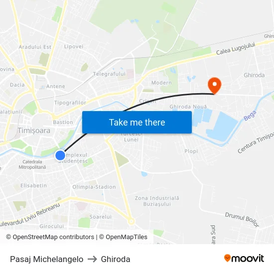 Pasaj Michelangelo to Ghiroda map