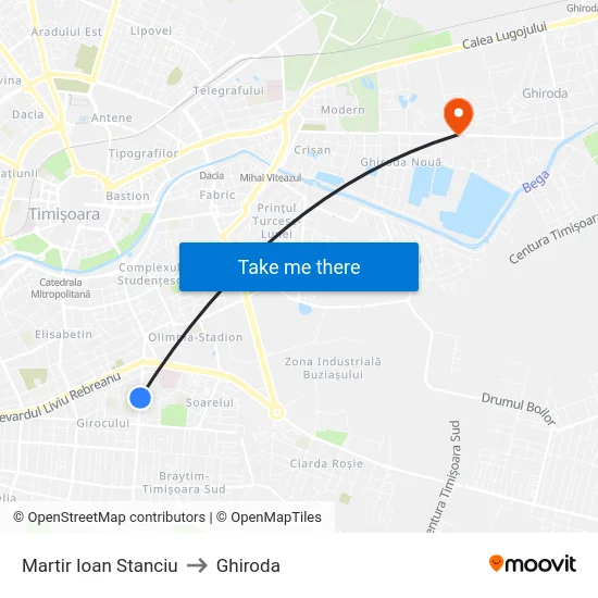 Martir Ioan Stanciu to Ghiroda map