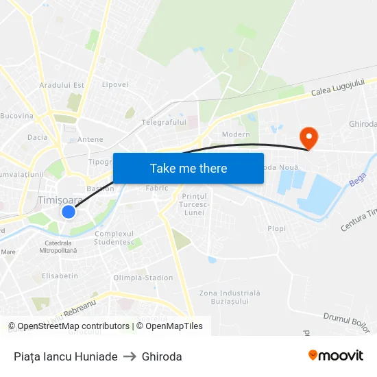 Piața Iancu Huniade to Ghiroda map