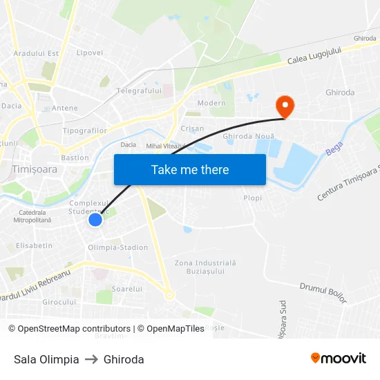 Sala Olimpia to Ghiroda map
