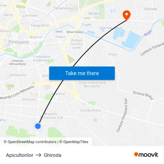 Apicultorilor to Ghiroda map