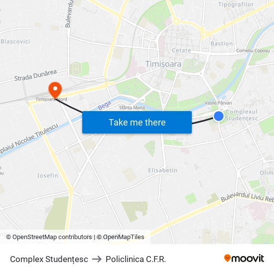 Complex Studențesc to Policlinica C.F.R. map