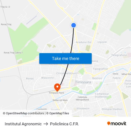 Institutul Agronomic to Policlinica C.F.R. map