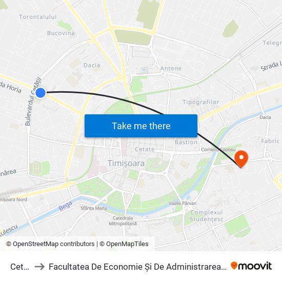 Cetății to Facultatea De Economie Și De Administrarea A Afacerilor map