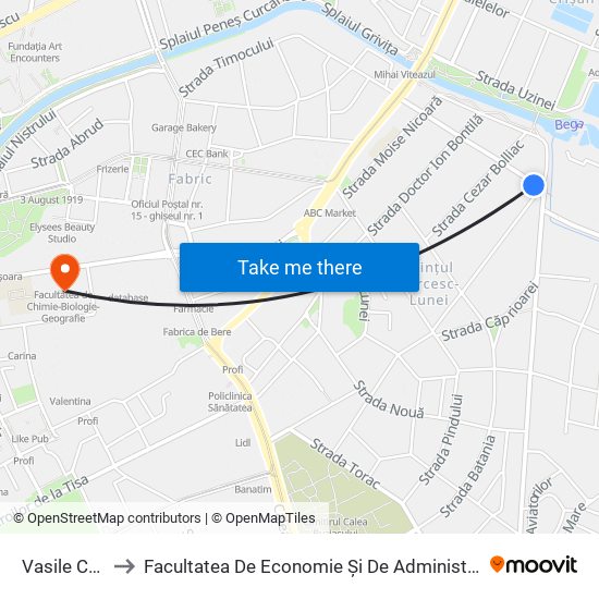 Vasile Cârlova to Facultatea De Economie Și De Administrarea A Afacerilor map