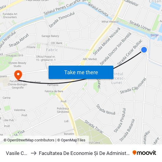 Vasile Cârlova to Facultatea De Economie Și De Administrarea A Afacerilor map