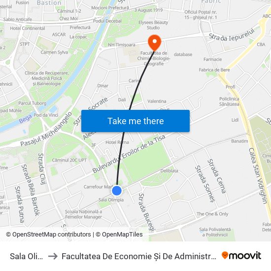 Sala Olimpia to Facultatea De Economie Și De Administrarea A Afacerilor map