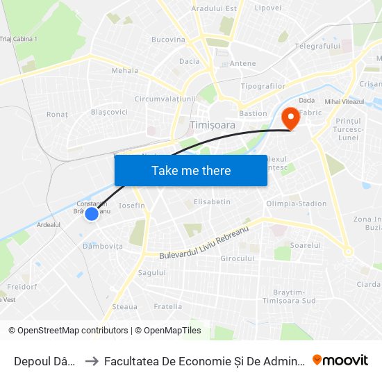 Depoul Dâmbovița to Facultatea De Economie Și De Administrarea A Afacerilor map