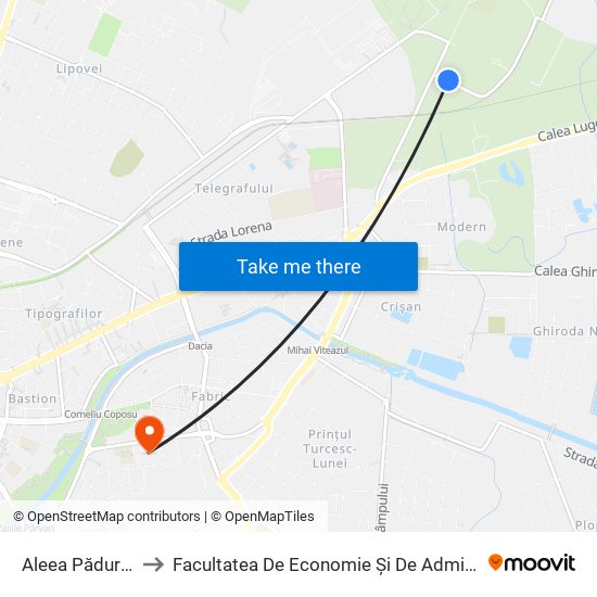 Aleea Pădurea Verde to Facultatea De Economie Și De Administrarea A Afacerilor map