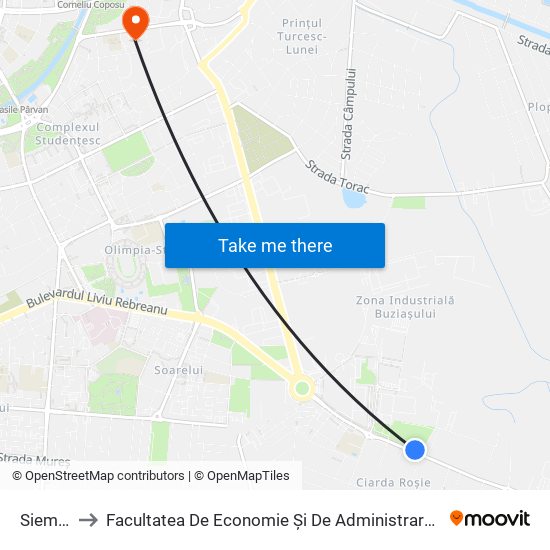 Siemens to Facultatea De Economie Și De Administrarea A Afacerilor map