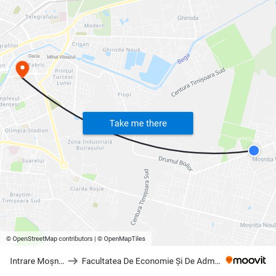 Intrare Moșnița Veche to Facultatea De Economie Și De Administrarea A Afacerilor map