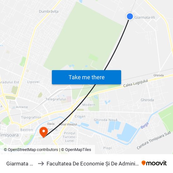 Giarmata VII Gară to Facultatea De Economie Și De Administrarea A Afacerilor map