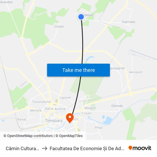 Cămin Cultural Cerneteaz to Facultatea De Economie Și De Administrarea A Afacerilor map