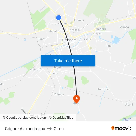 Grigore Alexandrescu to Giroc map