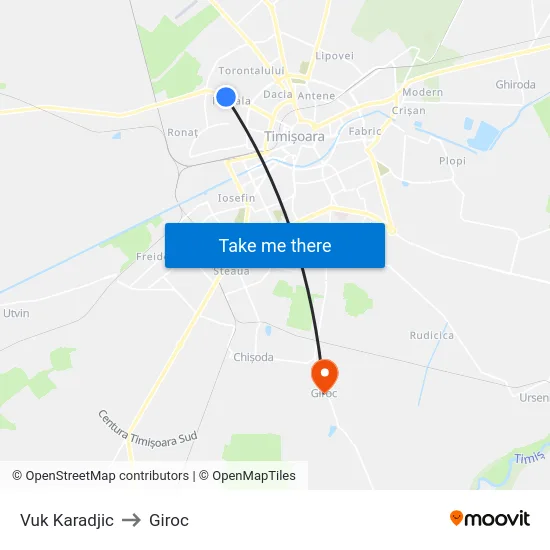 Vuk Karadjic to Giroc map