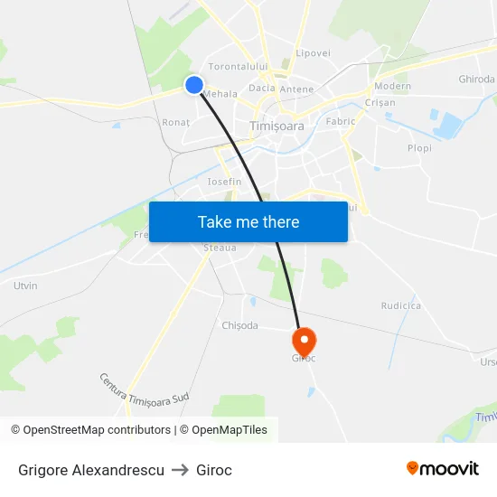 Grigore Alexandrescu to Giroc map