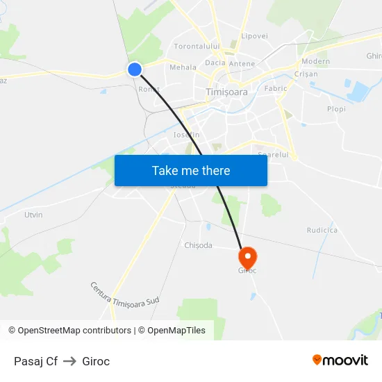 Pasaj Ovidiu Balea to Giroc map