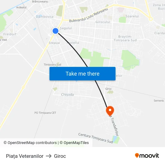 Piața Veteranilor to Giroc map