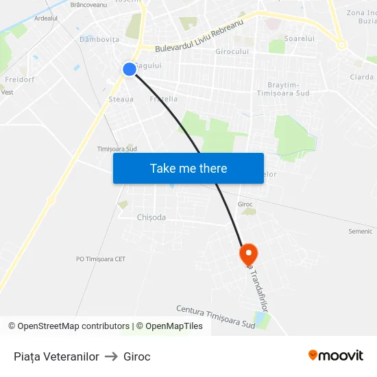 Piața Veteranilor to Giroc map
