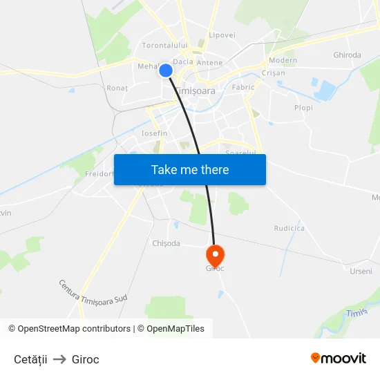 Cetății to Giroc map