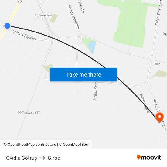 Ovidiu Cotruș to Giroc map